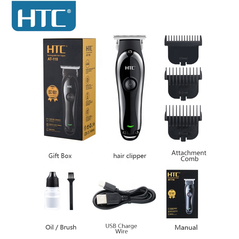 Tondeuse à cheveux portable HTC AT-118, puissante, avec charge de type C