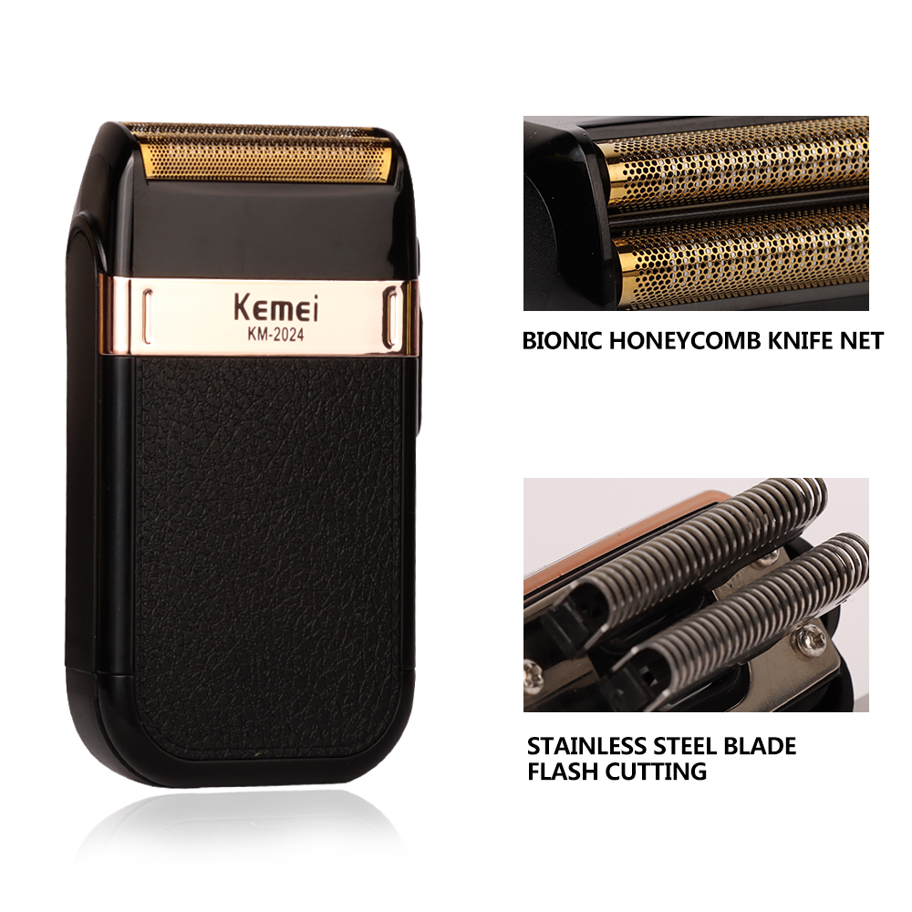 Kemei KM-2024 rasoir électrique pour hommes double lame alternative sans fil rasoir USB Rechargeable Machine à raser barbier tondeuse